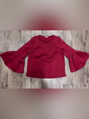 Pleione Bell-Sleeve Crewneck Top in Burgundy